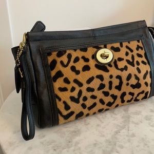 Vintage Coach Leather & calf hair clutch with wristlet strap